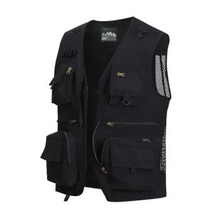 MeiLayM Homme Gilet de pêche Veste Plein air Gilet Été Multi-Poche Gilet Séchage Rapide Gilet de Sport Veste Loisirs Respirant Sans Gilet Manches Camping Chasse Photographie Veste Noir,4XL (MeiLayM, neuf)