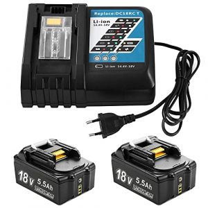2 Batteries de Rechange 18 V 5500 mAh pour Batterie Makita 18 V avec Chargeur DC18RC Compatible avec BL1860 BL1860B BL1850 BL1850B BL1840 BL1830 BL1820 LXT400 DC18RA DC18RC DC18RD.. (Xinyuan-eu, neuf)