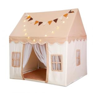 Sinbide Tente Enfant Int&eacute;rieur et Ext&eacute;rieur Tipi avec Tapis Rembourr&eacute;, Lumi&egrave;res d'&Eacute;toiles et Drapeaux Color&eacute;s - Grande Cabane de Jardin pour Filles Gar&ccedil;ons - Cadeau Anniversaire (Brun) (sinbide-fr, neuf)