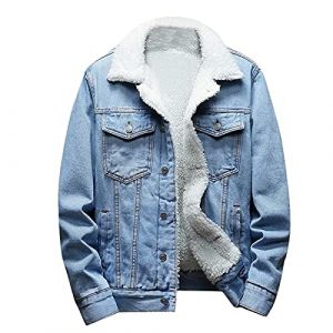 Veste en jean pour homme kuiazelit avec doublure en fausse fourrure sherpa chaude et &eacute;paisse, veste en denim pour cowboy d&eacute;contract&eacute;e, veste en jean &eacute;paisse avec col &agrave; revers rembourr&eacute; thermique (JIEMINGJINGXUAN, neuf)