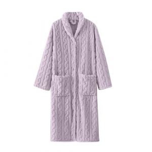 Peignoirs en coton pour femmes, robe de chambre longue boutonn&eacute;e &agrave; manches longues avec poches avant, peignoir en peluche confortable, d&eacute;contract&eacute;, chemise de nuit thermique douce, violet, XL (HUICIQI, neuf)