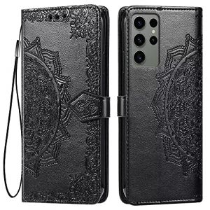 HONLEN Coque pour Samsung Galaxy S23 Ultra Etui, (6.8" inches) Premium PU Cuir Portefeuille Magn&eacute;tique Flip Case, 3 Porte-Cartes en B&eacute;quille Cover Noir (HONLEN, neuf)