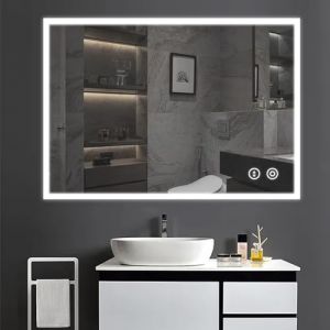 YOLEO Miroir de Salle de Bain avec &eacute;clairage 80 * 60cm, Miroir LED avec Prise de Courant, Miroir LED Salle de Bain avec 3 Couleurs de lumi&egrave;re, antibu&eacute;e, 6400K (BOR Supplies EU, neuf)