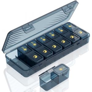 Lifewit Pilulier Semainier Matin et Soir, Pilulier Mensuel Journalier Francais 7 Jours 2 Compartiments, Grand Pilulier Hebdomadaire pour Rangement Medicament, Vitamines, Huiles de Poisson, Bleu (Lifewit Home FR, neuf)