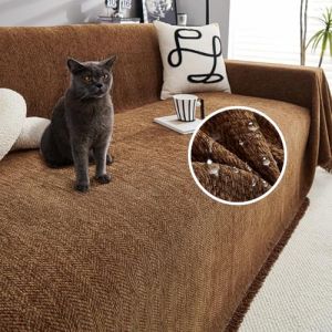 JIcloun Plaid canape Grande Taille Marron 180 x 420 cm, Housse de canapé Universelle 1 2 3 4 5 Places décorative Couverture canape Chat Anti Griffe idéal comme jeté de canapé ou Couvre-lit (BVngHengYangShiQiDongXia, neuf)
