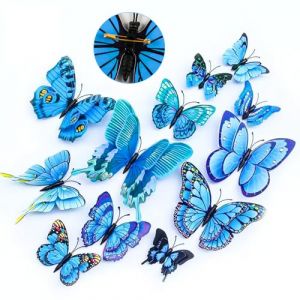 Lot de 24 décorations en forme de papillon bleu 3D avec broche d'épingle à nourrice - Décoration de printemps en PVC pour chambre à coucher, salon, bureau, jardin, table (bleu) (XiangJunYunShu, neuf)