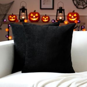 Encasa XO Housse de Coussin en Chenille Lot de 2 | Noir - (18"x18") (45x45 cm) | Housses de Coussin Carr&eacute;es D&eacute;coratives pour Canap&eacute;, D&eacute;coration Maison, Sofa (Encasa Home, neuf)