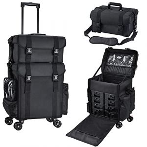 Valise Maquillage Professionnel 2 en 1 Valise de Coiffeur avec 8 tiroirs Mallette de Maquillage avec roulettes Trolley cosmétique Valise à Ongles Beauty Case, Noir (Xaigor, neuf)