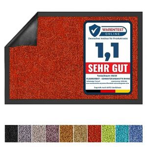 KARAT Paillasson de Porte Rhine - Paillasson Lavable en Machine &agrave; 30&deg;C - Tapis d'entr&eacute;e antid&eacute;rapant Absorbant - Tapis de Porte certifi&eacute; Oeko-TEX Standard 100 (Rouge, 90 cm x 150 cm) (Velvet Trading, neuf)