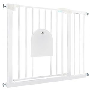 NAIZY N Stop Safety Gate Barrière de protection, pour enfants, avec porte pour animaux, sans perçage et grille en métal, extensible avec rallonge séparée, largeur 95 à 105 cm, blanche (Alrich UG, neuf)