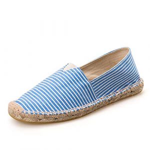 Surwin Espadrilles Femme Couples, Été Casual Élégant Confort Respirant Plate Loafers Chaussures avec Semelle Tissée (Rayures Bleu Clair,39 EU= 245mm /39CN) (Yiwin, neuf)