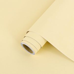 Arthome Auto Adhésif Papier Peint,44cmx3m Beige Jaune Mat Papier,Couleur Unie Givrée Décorative Autocollant Amovible Papier Peint Vinyle Rouleau Imperméable pour Armoires Revêtement Mural (Arthome  Décor, neuf)