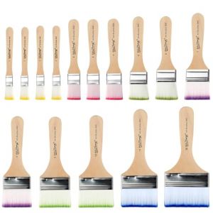 Lot de 15 pinceaux plats larges pour peinture acrylique avec manches en bois 12 tailles (KeKeTrading, neuf)