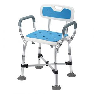 Sonnewelt Tabouret de douche pour personnes &acirc;g&eacute;es, r&eacute;glable en hauteur, 180 kg, chaise de douche avec double traverse renforc&eacute;e, s&ucirc;r, si&egrave;ge de douche avec dossier et accoudoirs, tabouret de bain pour (BUINAREA, neuf)