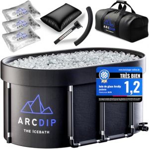 poolomio&reg; Bain Froid Ovale XXL 350L &ndash; Baignoire Gonflable Adulte pour Bain Glac&eacute; & Bain de Glace | Bain Nordique Portable avec Cadre Aluminium, Couvercle & Kit Complet &ndash; Maison & Ext&eacute;rieur (Poolomio, neuf)