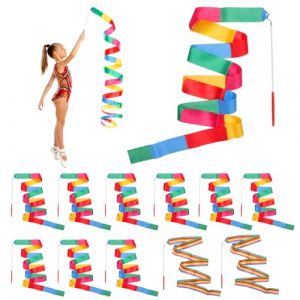 APOMOONS 12 Pi&egrave;ces Ruban de Danse, Ruban Gymnastique Enfant avec Baguette, Ruban de Gymnastique Rythmique pour Enfant, Ruban Danse Artistique Entra&icirc;nement de Danse 2M (xinzemei, neuf)