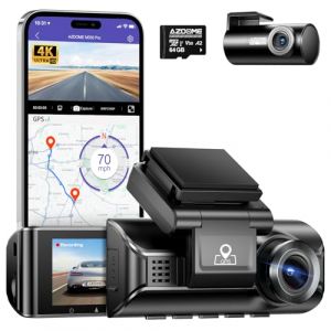 AZDOME 4K Dashcam Voiture, 4K+1080P Camera Voiture Avant Arrière, WiFi GPS, 3,19" Dashcam avec Carte SD 64G, Vision Nocturne, WDR, G-Capteur, Mode Stationnement (M550 Pro) (AZDOME-FR, neuf)
