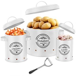 Boîte de rangement pour pommes de terre, pot à oignons, grand récipient de rangement en métal, cuisine, peut stocker les pommes de terre pendant une longue période (noir) (DOBRICA BREDA SHOP S.R.L., neuf)