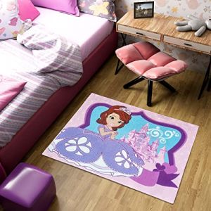 Produit sous Licence Disney - Sofia The First Tapis de Jeu 133x95 cm - Rose - Tapis - Tapis de Jeu pour Chambre d'enfant Accueil - Design d&eacute;coratif - Tapis &agrave; Armure Toile - Tapis de Jeu antid&eacute;rapant (Mevsim Store, neuf)