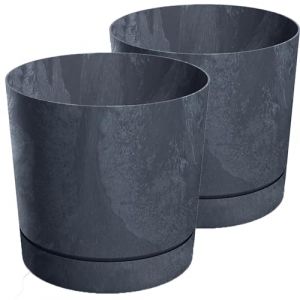 Tymar Pot de Fleur avec Soucoupe, Lot de 2 Pots de Plantes décoratifs en Plastique, Forme Ronde Moderne pour l'intérieur (ø 20 cm, (2pack) BÉTON Anthracite) (Tymar, neuf)