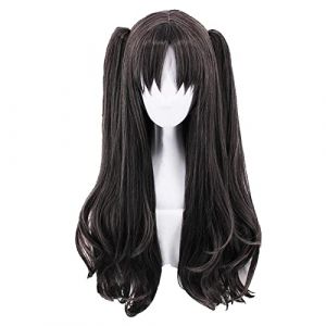 80cm Fate stay night Tohsaka Rin Cosplay Wig Long Wavy Black Blonde Synthetic Hair Fate Grand Order Anime Wigs With Ponytails OneSize mixblack (good stuff A, neuf)