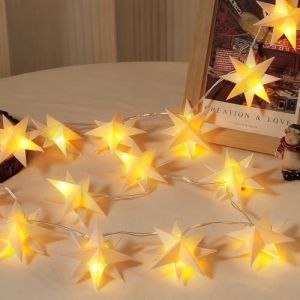 Lewondr Guirlande Lumineuse &Eacute;toiles Sur Piles 20 LED, 10,33 FT Guirlande &Eacute;toiles En Papier Suspendue Avec Fonction Minuterie, Pour D&eacute;coration Int&eacute;rieure F&ecirc;te Mariage No&euml;l (Showmore EU, neuf)