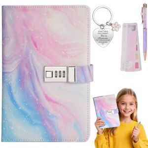 Noosverl Journal Intime Fille Avec Cadenas, Cadeau Fille 7-14 ans Anniversaire, Carnet Secret Fille, A5 Ensemble de Carnets 180 Pages, Carnet Secret Avec Code Avec Porte-cl&eacute;s, Stylo &agrave; bille, Nuancier (Noosverl, neuf)