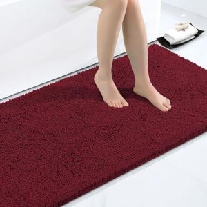 Homaxy Tapis de Bain Antiderapant,Tapis Salle de Bain en Microfibre Chenille Douce,Tapis de Bain Absorbant,Lavable en Machine - - 60 x 120 cm - Rouge Bordeaux (Homaxy EU, neuf)