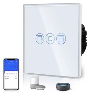 BSEED Interrupteur Volet Roulant Connecté, WiFi Interrupteur Volet Roulant Compatible avec Alexa Google Home pour Commande Vocale,Minuterie Intelligent en verre blanc (Bseed-EU, neuf)