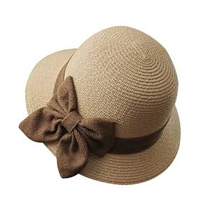 JIHUOO Chapeau Cloche de Paille d'&eacute;t&eacute; Chapeau Melon Chapeau d'&eacute;glise Chapeau de Soleil Chapeau Cloche Vintage des ann&eacute;es 1920 Chapeau de Plage Pliable avec n&oelig;ud pour Femme Beige (cheng juan1, neuf)