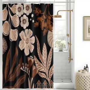 Uiiooazy Rideau Douche Noir, Rideau de Douche 150x180cm Anti Moisissure Abstrait Fleur Rose Boheme Rideaux de Baignoire Tissu Lavable Imperm&eacute;able Polyester Rideaux Salle de Bain avec 10 Crochets (dongguibinjingpinxiaodianpu, neuf)