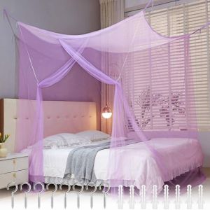 Moustiquaire de Lit,Ciel de Lit Cabane,Polyester Moustiquaire Filet Lit Suspendu, Violet Mailles Fines Baldaquin avec Ouvertures Latérales pour Décorative pour Maison Jardin et Voyage,200x180x165cm (Hsoopoe, neuf)