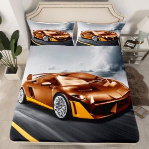 Homewish Drap Housse Garçon 90x190 cm avec 1 Taie d'oreiller, Drap-Housse 1 Personne Voiture de Course Drap de Lit Voiture de Sport Extrême, Housse de Matelas Voiture de Sport Gris Brun (Suzhou yiyanyun e-commerce Co., Ltd, neuf)