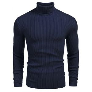 COOFANDY Pull col roul&eacute; Homme Manches Longues Col Roul&eacute; Chaud Hiver Pull en Maille Uni Chandails Casual Slim fit Pullover Bleu Royal L (COOFANDY EU, neuf)