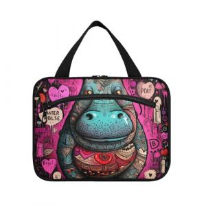 Linnyio Doodle, Dessin Animé, Cheval Noir, Trousse de Toilette de Voyage Suspendue Maquillage,Grande Capacité Pliable Rangement Sacs de Lavage pour Femmes Filles (Linnyio, neuf)