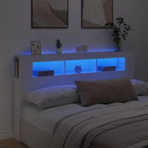 IKAYAA Tête de lit à LED Tête de lit avec Rangement Tete de lit 180 cm Têtes de lit pour adulte-Blanc-180 x 103.5 cm (Zhuo su ao, neuf)