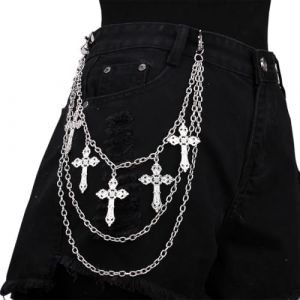 KIRZAX cha&icirc;ne de pantalon punk croix cha&icirc;ne de jean cha&icirc;ne de pantalon de mode cha&icirc;ne de jean hip hop cha&icirc;ne de pantalon pour filles et femmes, m&eacute;tal non pr&eacute;cieux (VLAD SHOP ADV, neuf)
