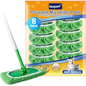 KEEPOW 8 Chiffons en Corail R&eacute;utilisables Compatibles avec Swiffer Balai, Ultra Absorbants Recharge pour Swiffer Lingettes Humides, Nettoyage Sec et Humide (Excluant Le Balai) (kebaohuanbaokj, neuf)
