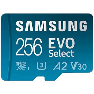 Samsung Evo Select Plus - Tarjeta de Memoria Micro SD + Adapador, 256GB microSDXC 130 Mo/s Full HD y 4K UHD, UHS-I, U3, A2, V30, almacenaml&eacute;to ampliado Para tefono, juegos, Tablette, MB-ME256KA/AM (LTLE, neuf)