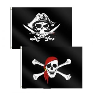 Drapeaux De Pirate,Drapeau De Pirate 60x 90 cm,2PCS Drapeau,Des Caraibes,Foulard Rouge,Pavillon Corsaire Avec Bandana,De Cr&acirc;Ne,D&eacute;Corations D'Halloween (UPPCY, neuf)