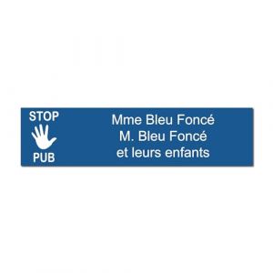 Mygoodprice Plaque gravée personnalisée en acrylique pour boîte aux lettres, Bleu Foncã, 10x2,5cm, autocollante, STOP PUB, 1 à 3 lignes (my-goodprice, neuf)