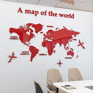 3D Stickers Muraux Carte du Monde Stickers DIY Mural Autocollants Carte Arts Décoration de la Maison pour Chambre, Salon, Cadeau de Noel (M,Rouge) (guangmu, neuf)