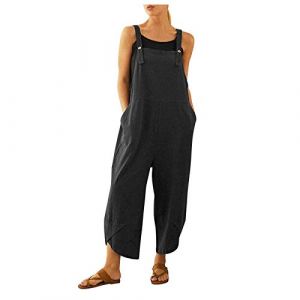 Salopette Femme été sans Manches Casual Combinaison Pantalon Décontracté Combinaison D'été pour Femme Jambe Large Ample Combinaison Jumpsuit Long Overalls avec Poches Pas Cher (NiceYear, neuf)