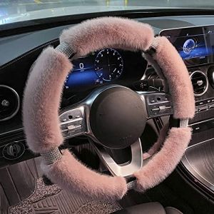 Femme Couvre Volant Voiture en Fourrure avec Diamant Cache de Volant Universelle 37&ndash;40cm Housse de Volant d'hiver Chaud Housse de Protection Volant Respirante Antiderapant Belle Ornement de Voiture (LONGTENGUK, neuf)