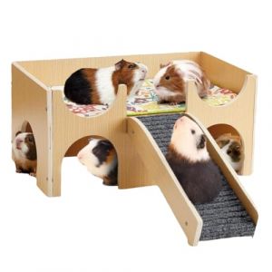 BUERPINKING Cabane Cochon d'Inde, Maison Cochon d'Inde étages avec escalier et Tapis cachette Amovible pour Hamsters, Lapins et Chinchillas (juningcenJianHuiUKshop, neuf)
