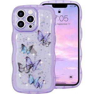 miyonsin Coque pour iPhone 7/ iPhone 8 / iPhone SE 2020, Transparent Glitter Motif de Papillon Etui Paillettes Silicone TPU Bumper Anti-Rayures Protection Filles Femmes Housse, Violet (Miyonsin, neuf)