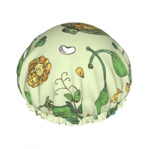 Bonnet de douche double couche &eacute;lastique imperm&eacute;able et r&eacute;utilisable, &agrave; motifs de ma&iuml;s, pois, haricots et c&acirc;pres. (zhaoguofen0812, neuf)