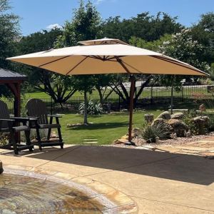 PURPLE LEAF Parasol De Jardin Extérieur XXL, Parasol Déporté 3 x 4 m Rectangulaire, Grain de Bois en Aluminium, Toit à Double Rotatif 360°, Anti-UV, Pour Terrasses, Piscines, Patio, Beige (PURPLE LEAF, neuf)