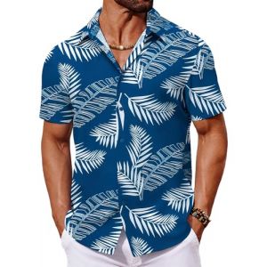 COOFANDY Chemise à Manches Courtes pour Homme Chemise Hawaïenne Chemise D'été Tropicale Légère Chemise à Fleurs Boutonnée FêTe Vacances Plage Chemise Feuille de Palmier Bleu XL (COOFANDY's Fashion, neuf)