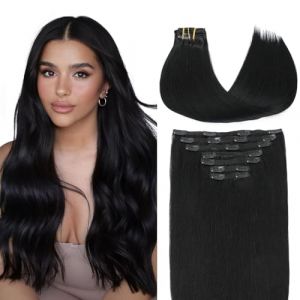 VINBAO Extension Clip Cheveux Naturel Noir de Jais Extension Cheveux Humain a Clip Extension Cheveux Naturelle a Clip Double Weft Clip Extension Cheveux Raide 20Pouces/50cm 7pcs/160g #1(7C#1-20pouces) (VINBAO-FR, neuf)